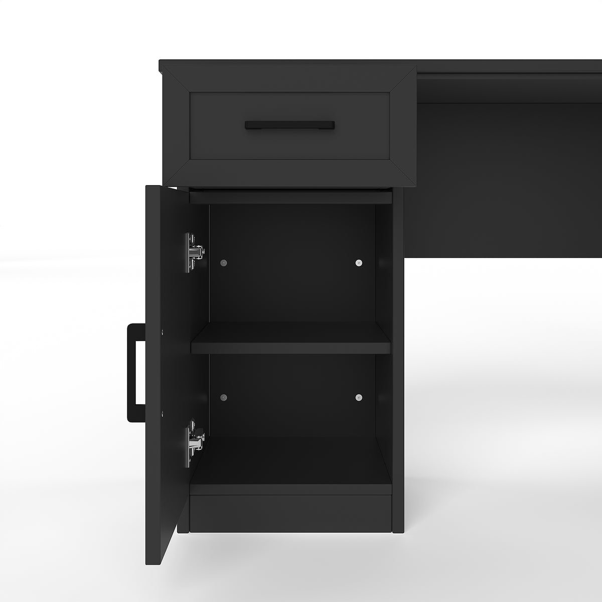 L-shaped computer desk with 2 cabinets and 2 drawers underneath the table