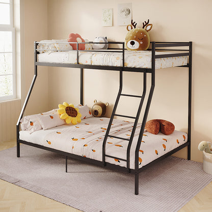 Twin Over Full Bunk Bed, Heavy Duty Metal Bunk Bed Frame with Anti-Slip Ladder & Safety Guardrails, Space-Saving Bunkbeds for Kids Teens Adults, 8.6" Under-Bed Storage, Black