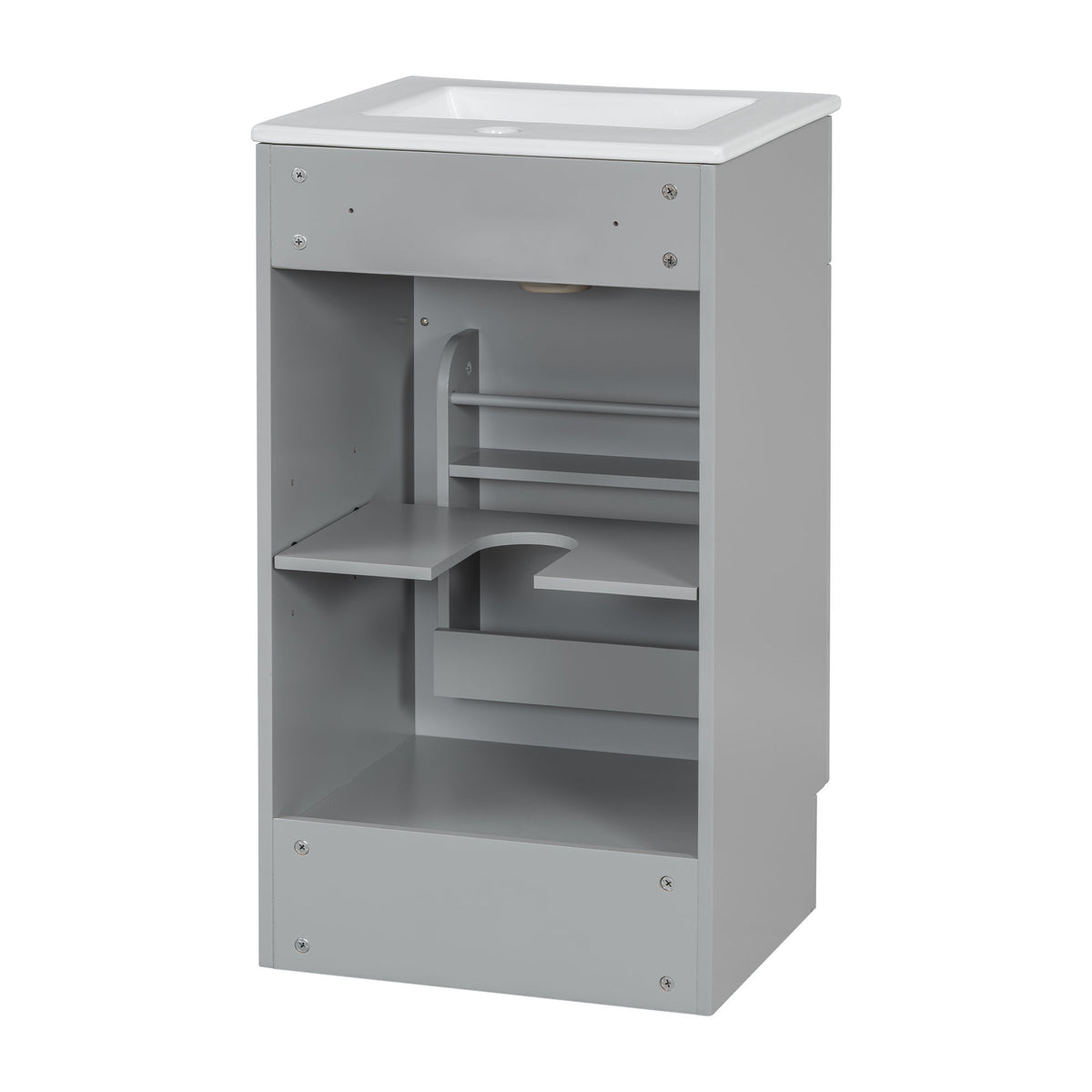 [Video] 18" Bathroom Vanity with Sink, Vanity Cabinet with Door Shelf and Adjustable Shelf, Grey