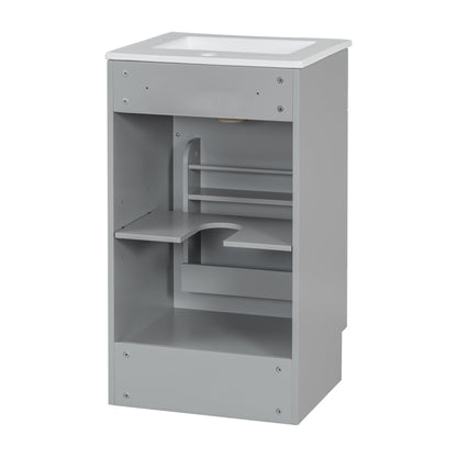 [Video] 18" Bathroom Vanity with Sink, Vanity Cabinet with Door Shelf and Adjustable Shelf, Grey
