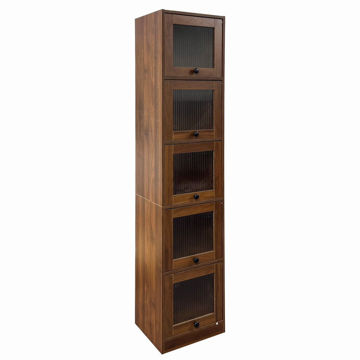 5-Tier Slim Tall Bookcase, Narrow Storage Cabinet with  Glass Flip Up Doors, Freestanding  Display Bookshelf, Vertical Corner Storage Organizer for Living Room, Bedroom, Home Office