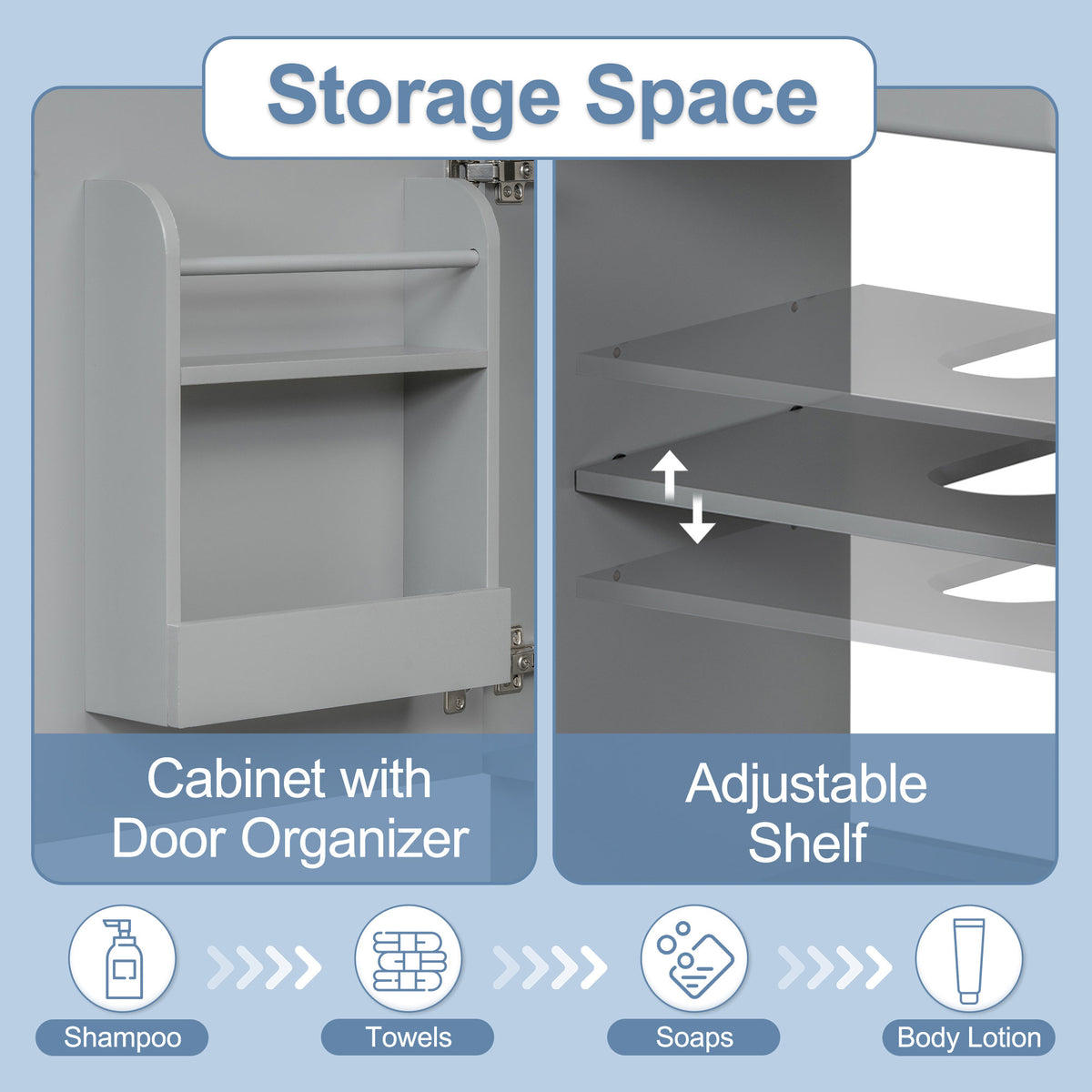 [Video] 18" Bathroom Vanity with Sink, Vanity Cabinet with Door Shelf and Adjustable Shelf, Grey