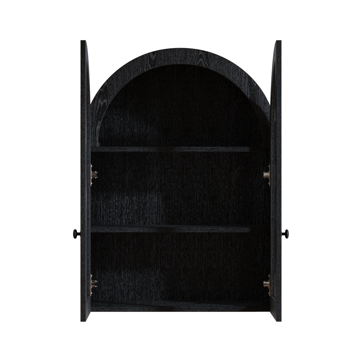 Arched Wall Mounted Cabinet, Wood Veneer Wall Storage Cabinet with Tempered Glass Doors, Adjustable Shelf, Easy Hanging Hardware Included, Decorative Floating Wall Cabinet for Laundry Room, Black