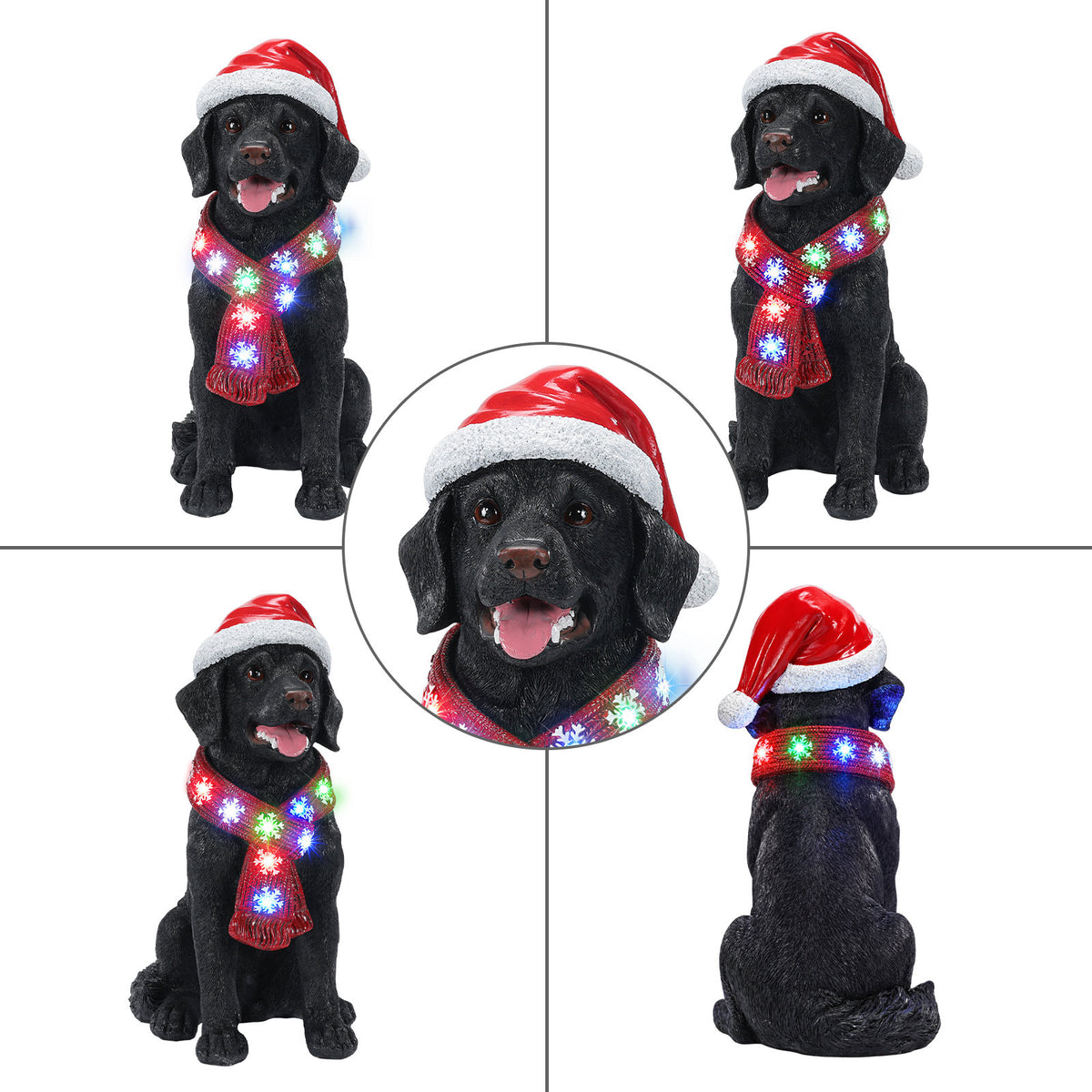 Lighted Christmas Golden Retriever Dog Statue, Santa Hat Puppy Figurine with LED Scarf