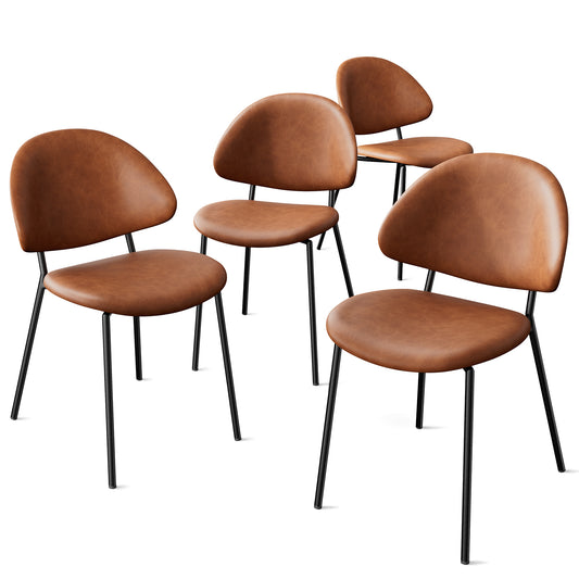 Set of 4 Upholstered PU Leather Dining Chairs Mid-Century Modern Dining Chairs with Curved Backrest for Dining Room Kitchen (Brown)