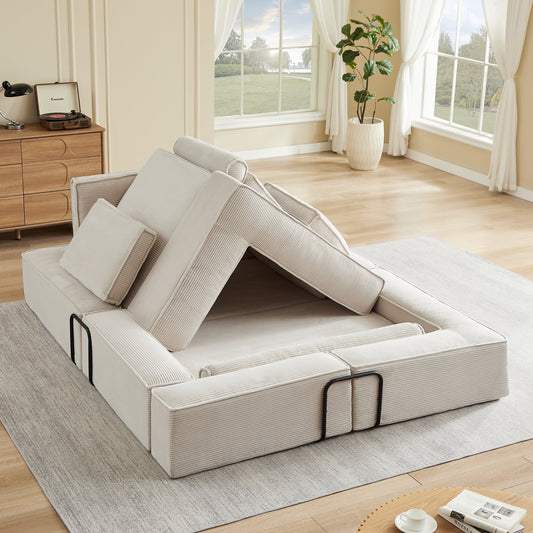 Large modern corduroy sofa can be freely combined, suitable for living room, parent-child castle, building block sofa – Model W3396S00057