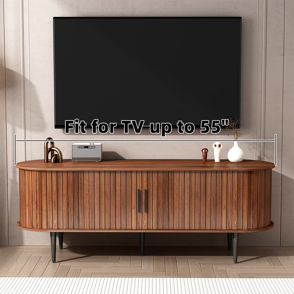 TV Stand, 55" Modern TV Console Table with Storage Compartment and Sliding Door, Gaming Entertainment Center with Cabinet - Walnut