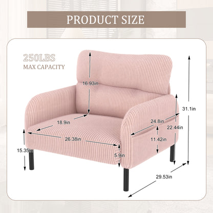 UNITED WE WIN corduroy fabric, comfortable monochrome single person wide seat chair, suitable for living rooms and bedrooms