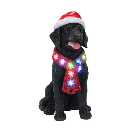 Lighted Christmas Golden Retriever Dog Statue, Santa Hat Puppy Figurine with LED Scarf