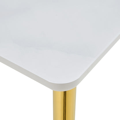 Modern minimalist rectangular dining table, suitable for 4-6 people. Tempered glass countertop+lower MDF board, imitation marble texture – Model W1151S04622