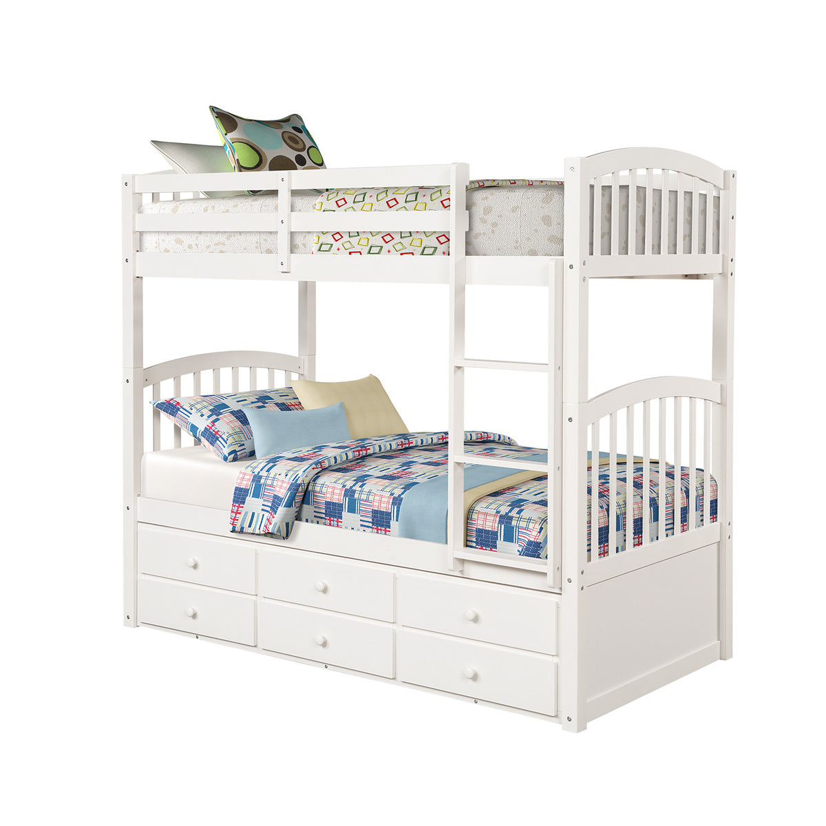 Twin Bunk Bed with Ladder, Safety Rail, Twin Trundle Bed with 3 Drawers for Teens Bedroom, Guest Room Furniture(White)(OLD SKU :LT000071AAK)