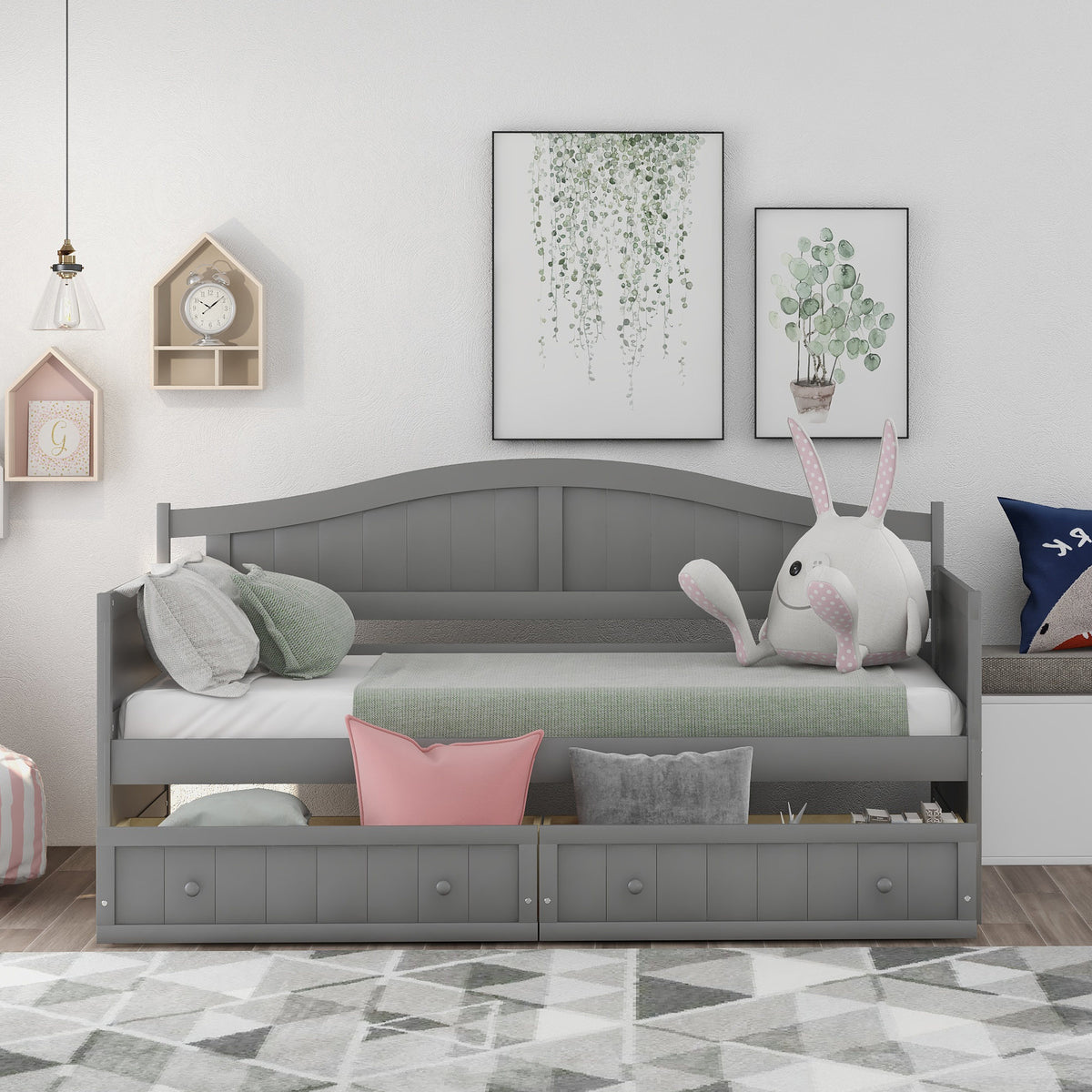 Twin Wooden Daybed with 2 drawers, Sofa Bed for Bedroom Living Room,No Box Spring Needed,Gray(OLD SKU:WF192860AAE)