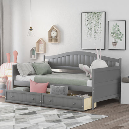 Twin Wooden Daybed with 2 drawers, Sofa Bed for Bedroom Living Room,No Box Spring Needed,Gray(OLD SKU:WF192860AAE)