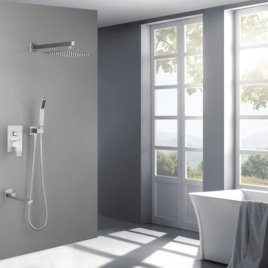 Shower System 10 Inch Square Bathroom Luxury Rain Mixer Shower Combo Set – Brushed Nickel