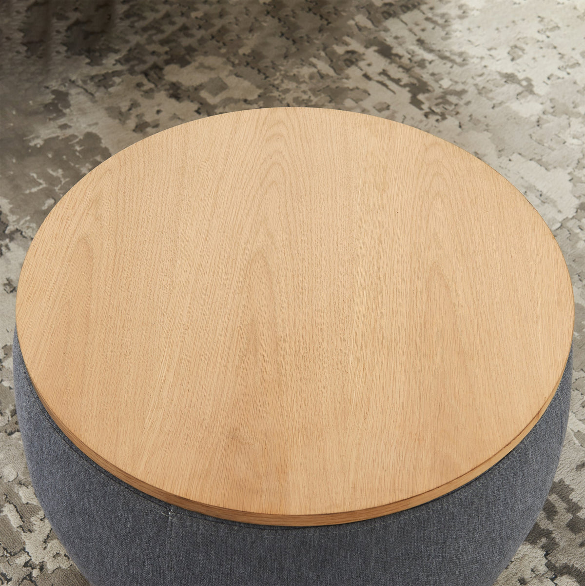 Round Storage Ottoman, 2 in 1 Function, Work as End table and Ottoman, Dark Grey (25.5'x25.5'x14.5')
