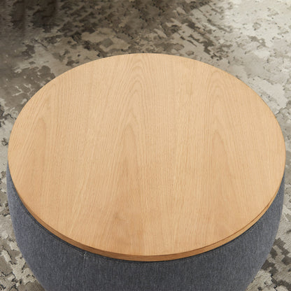 Round Storage Ottoman, 2 in 1 Function, Work as End table and Ottoman, Dark Grey (25.5'x25.5'x14.5')