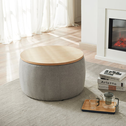 Round Storage Ottoman, 2 in 1 Function, Work as End table and Ottoman, Dark Grey (25.5'x25.5'x14.5')