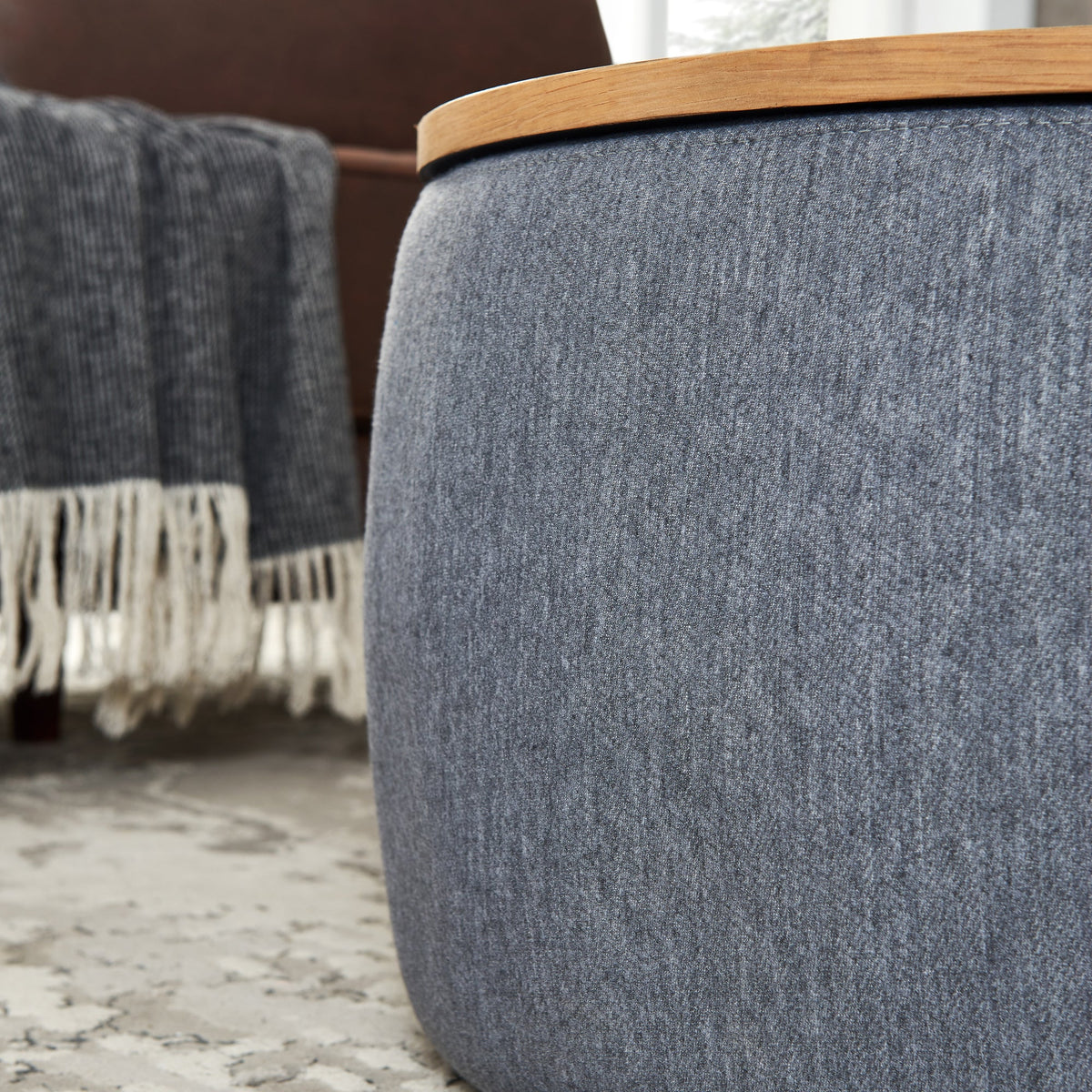 Round Storage Ottoman, 2 in 1 Function, Work as End table and Ottoman, Dark Grey (25.5'x25.5'x14.5')