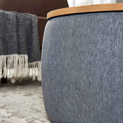 Round Storage Ottoman, 2 in 1 Function, Work as End table and Ottoman, Dark Grey (25.5'x25.5'x14.5')