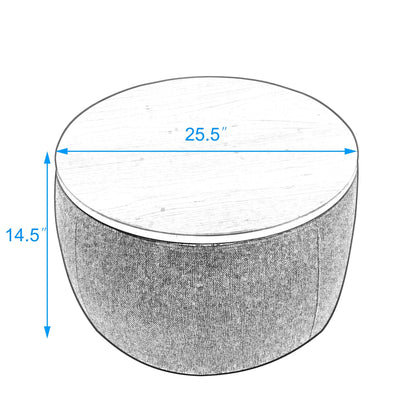 Round Storage Ottoman, 2 in 1 Function, Work as End table and Ottoman, Dark Grey (25.5'x25.5'x14.5')