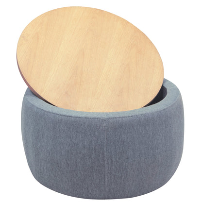 Round Storage Ottoman, 2 in 1 Function, Work as End table and Ottoman, Dark Grey (25.5'x25.5'x14.5')