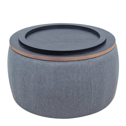 Round Storage Ottoman, 2 in 1 Function, Work as End table and Ottoman, Dark Grey (25.5'x25.5'x14.5')