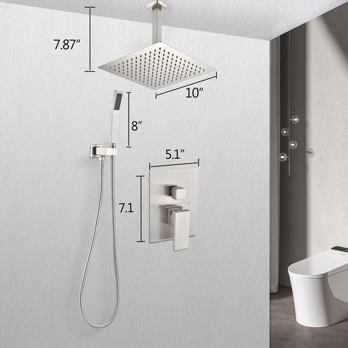 Ceiling Mounted Shower System Combo Set with Handheld and 10'Shower head
