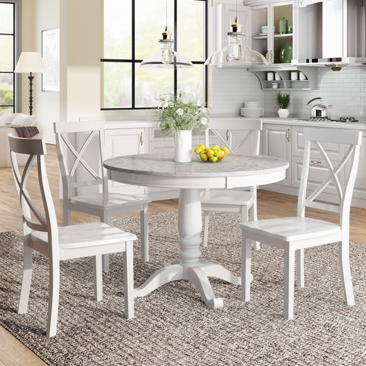 Orisfur. 5 Pieces Dining Table and Chairs Set for 4 Persons, Kitchen Room Solid Wood Table with 4 Chairs – White