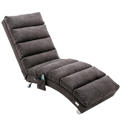 Ergonomic Linen Massage Chaise Lounge with Remote Control, Dark Gray, Electric Massage Lounger with 5 Modes
