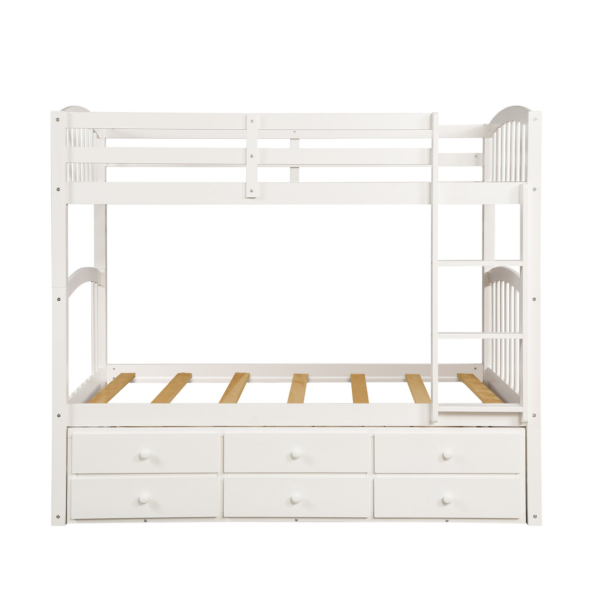 Twin Bunk Bed with Ladder, Safety Rail, Twin Trundle Bed with 3 Drawers for Teens Bedroom, Guest Room Furniture(White)(OLD SKU :LT000071AAK)