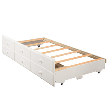 Twin Bunk Bed with Ladder, Safety Rail, Twin Trundle Bed with 3 Drawers for Teens Bedroom, Guest Room Furniture(White)(OLD SKU :LT000071AAK)