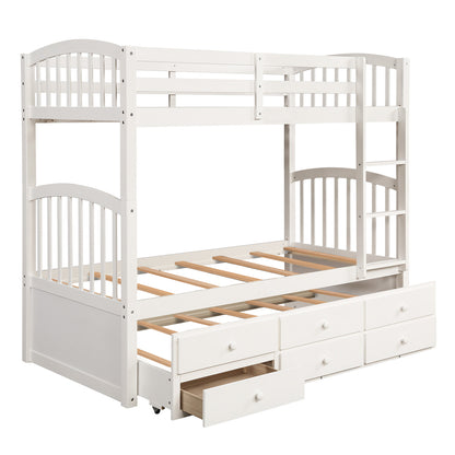 Twin Bunk Bed with Ladder, Safety Rail, Twin Trundle Bed with 3 Drawers for Teens Bedroom, Guest Room Furniture(White)(OLD SKU :LT000071AAK)