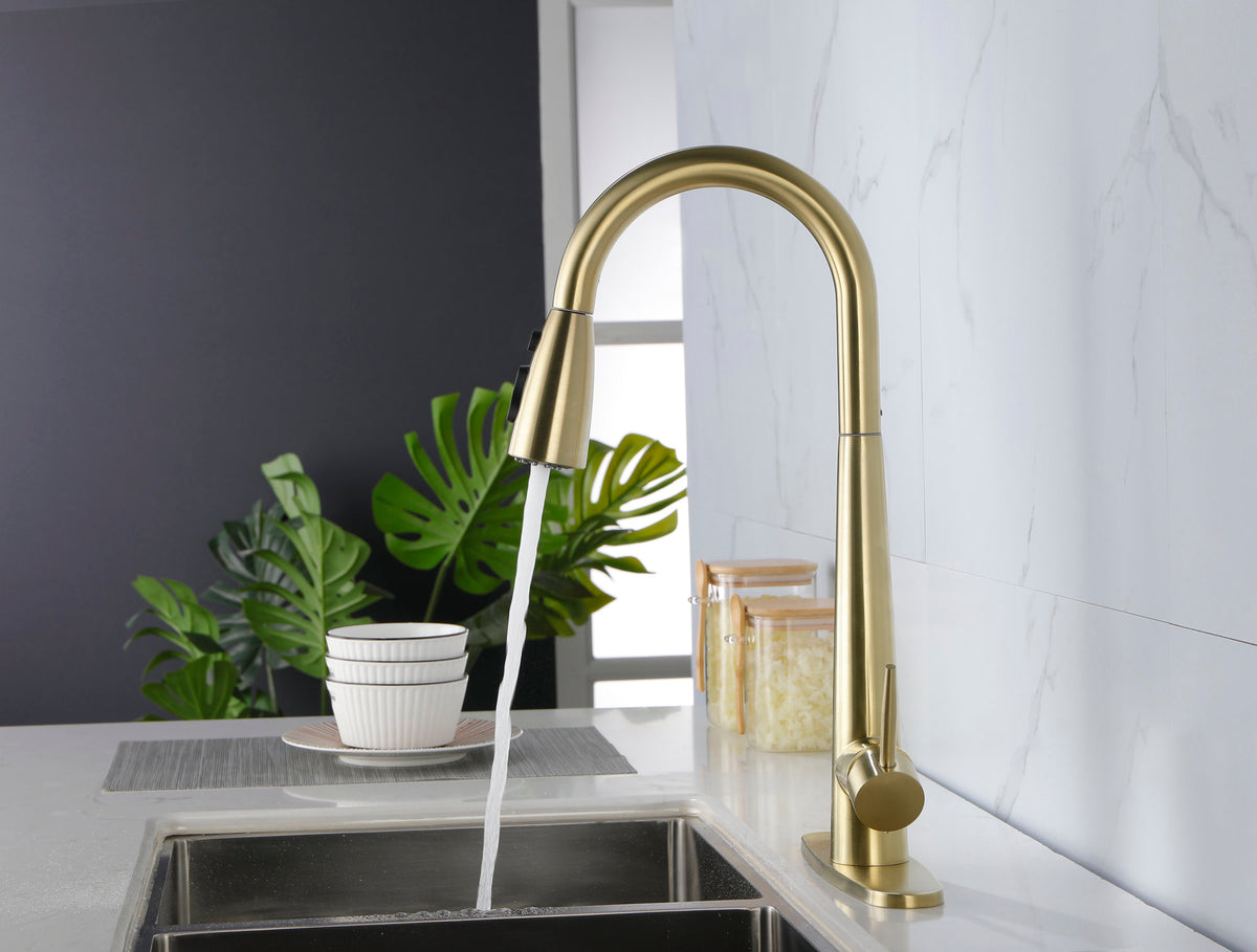 Kitchen Faucet with Pull Down Sprayer, High Arc Single Handle Kitchen Sink Faucet with Deck Plate