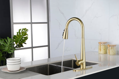 Kitchen Faucet with Pull Down Sprayer, High Arc Single Handle Kitchen Sink Faucet with Deck Plate
