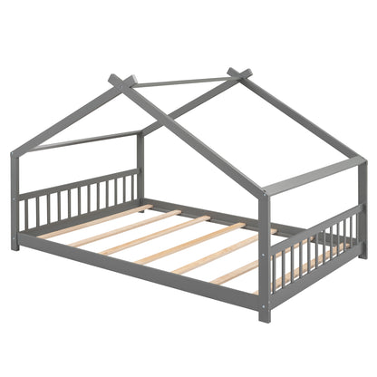 Full Size House Bed Wood Bed, Gray(OLD SKU:WF282522AAE)