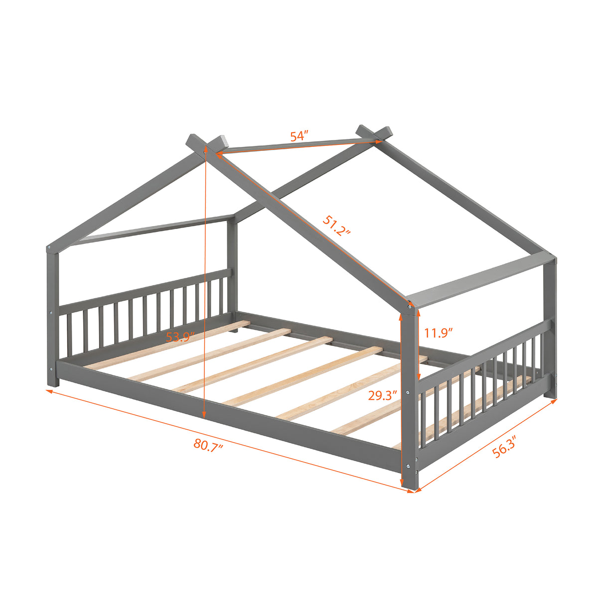 Full Size House Bed Wood Bed, Gray(OLD SKU:WF282522AAE)