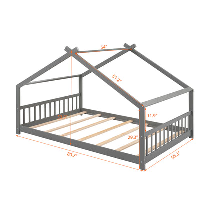 Full Size House Bed Wood Bed, Gray(OLD SKU:WF282522AAE)