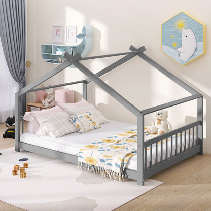 Full Size House Bed Wood Bed, Gray(OLD SKU:WF282522AAE)