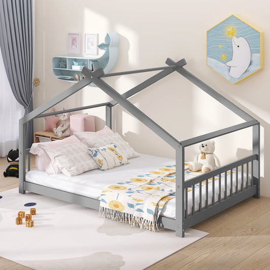 Full Size House Bed Wood Bed, Gray(OLD SKU:WF282522AAE)