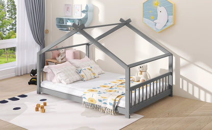 Full Size House Bed Wood Bed, Gray(OLD SKU:WF282522AAE)