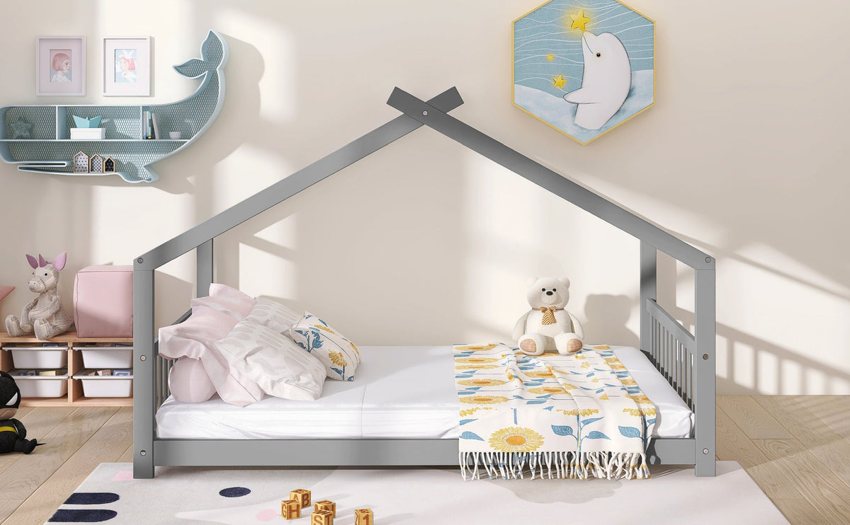 Full Size House Bed Wood Bed, Gray(OLD SKU:WF282522AAE)