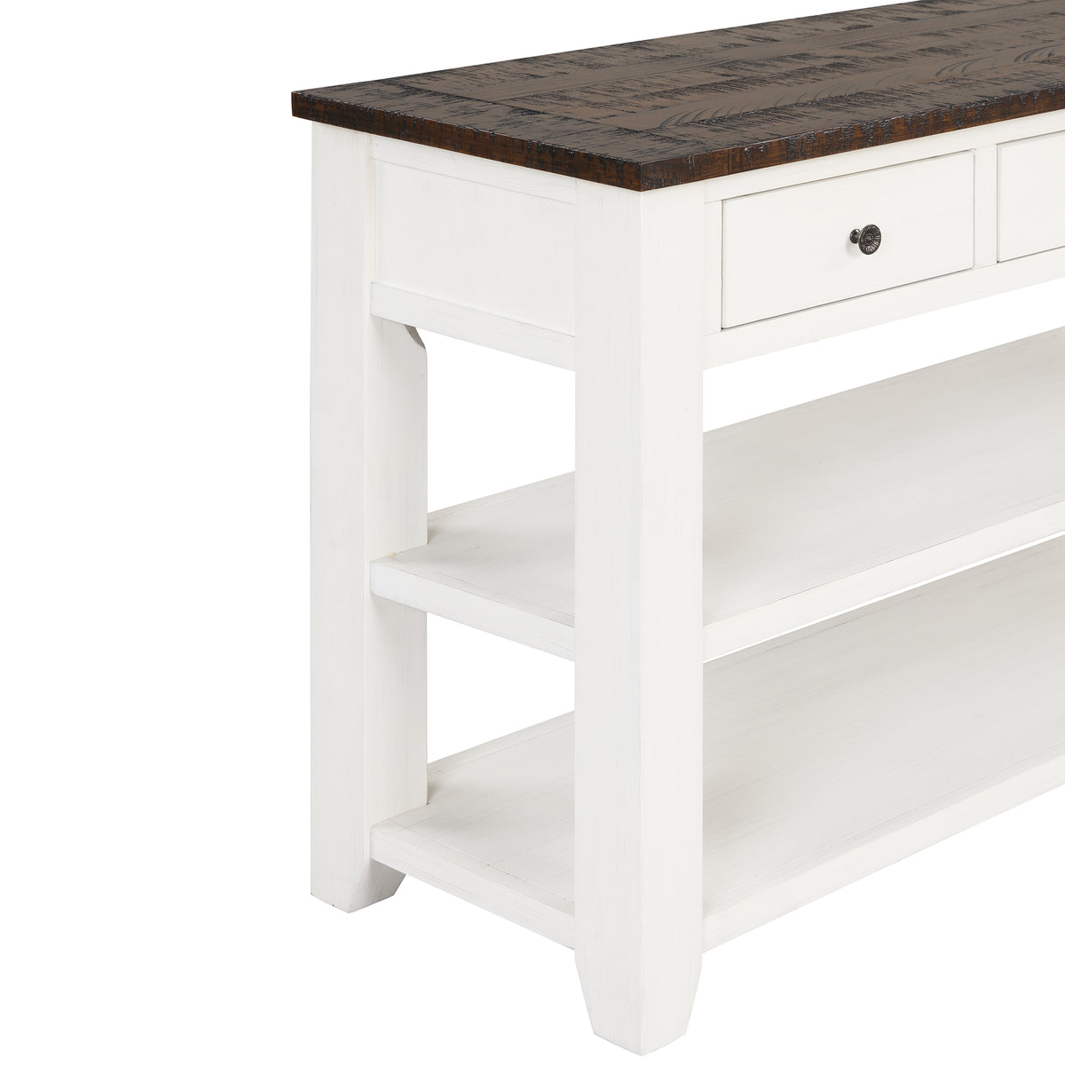 48'' Solid Pine Wood Top Console Table, Modern Entryway Sofa Side Table with 3 Storage Drawers and 2 Shelves. Easy to Assemble (Antique