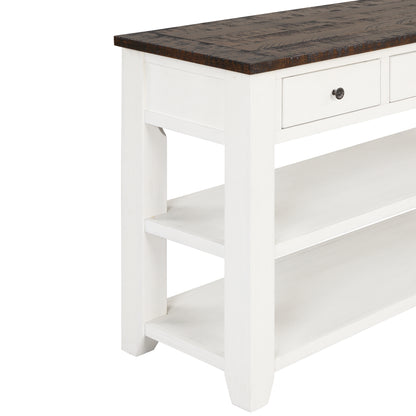 48'' Solid Pine Wood Top Console Table, Modern Entryway Sofa Side Table with 3 Storage Drawers and 2 Shelves. Easy to Assemble (Antique