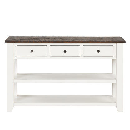 48'' Solid Pine Wood Top Console Table, Modern Entryway Sofa Side Table with 3 Storage Drawers and 2 Shelves. Easy to Assemble (Antique