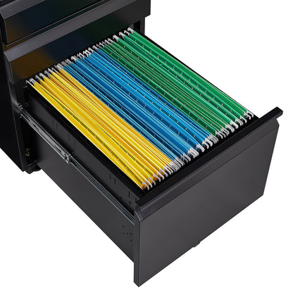 [Installation required] 3-drawer mobile filing cabinet with lock, office storage filing cabinet of legal/letter size, metal filing cabinet to be Installation required (black)
