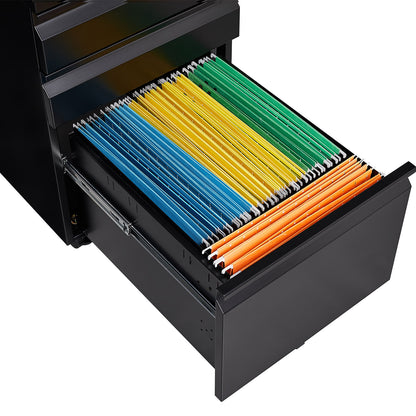 [Installation required] 3-drawer mobile filing cabinet with lock, office storage filing cabinet of legal/letter size, metal filing cabinet to be Installation required (black)