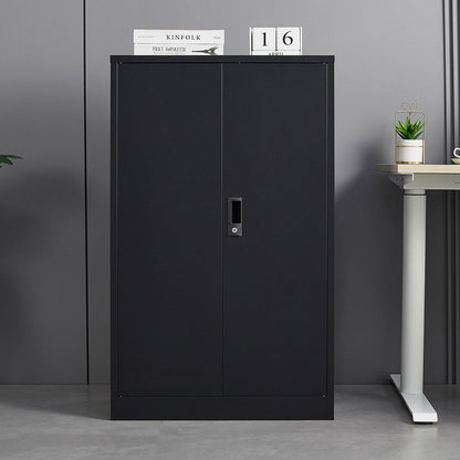 Black Metal Storage Cabinet with Locking Doors and Adjustable Shelf, Folding Filing Locker, School, Garage, Steel Construction