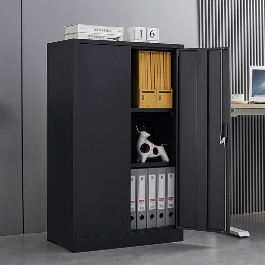Black Metal Storage Cabinet with Locking Doors and Adjustable Shelf, Folding Filing Locker, School, Garage, Steel Construction