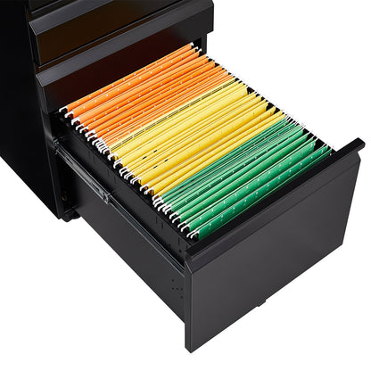 [Installation required] 3-drawer mobile filing cabinet with lock, office storage filing cabinet of legal/letter size, metal filing cabinet to be Installation required (black)