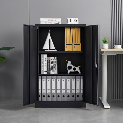 Black Metal Storage Cabinet with Locking Doors and Adjustable Shelf, Folding Filing Locker, School, Garage, Steel Construction